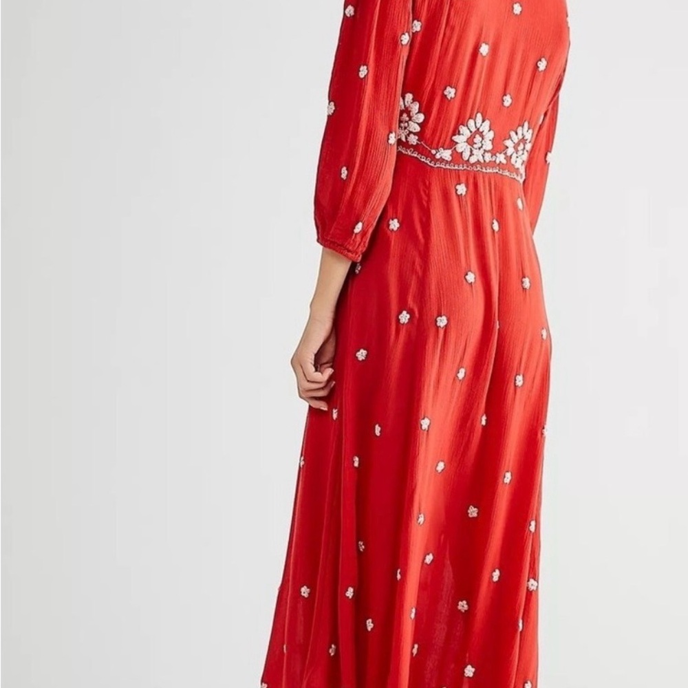 Free People Rock n Roll Red Maxi Boho Dress Size M pre-owned. - Picture 2 of 9